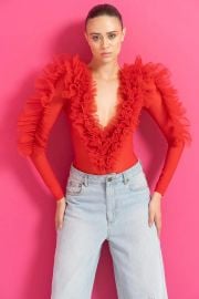 SALE Jessica Bara Heraya Deep V-Neck Ruffle Bodysuit JESSICA BARA at Jessica Bara