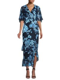 SALONI - ROSE SILK RUFFLE MIDI DRESS at Saks Fifth Avenue