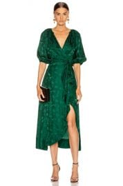 SALONI Draped Olivia Dress in Forest   FWRD at Forward