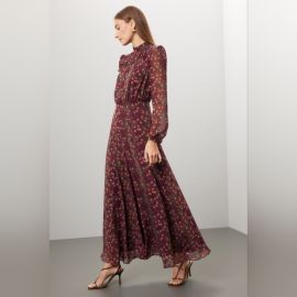 SALONI Dresses Rtr Sz8 Saloni Akina Wine Jacquib Dress Full Length Boho Printed Slit Victorian Poshmark at Poshmark