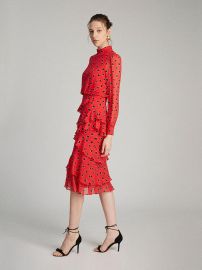 SALONI Isa Ruffle Dress In Carmine Dots at THE YES