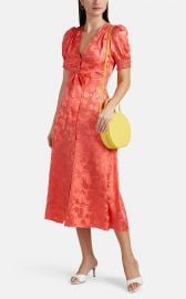 SALONI LEA BOW-FRONT FLORAL SILK JACQUARD MIDI-DRESS at Barneys