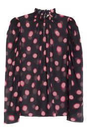 SALONI Mel-B Polka Dot Silk Blouse in Blush Large Polka  at Nordstrom