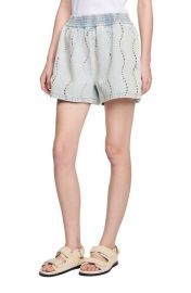 SANDRO Beaded and rhinestone denim shorts at Nordstrom