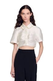 SANDRO Beaded satin-effect cropped shirt at Nordstrom