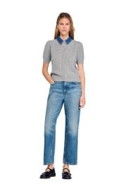 SANDRO Cardigan with denim collar at Nordstrom