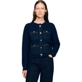 SANDRO Cardigan with denim details at Nordstrom