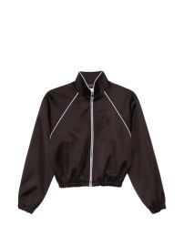 SANDRO Embroidered Cropped Satin Jacket Brown at Farfetch