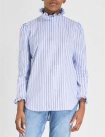 SANDRO Ruffled striped cotton blouse at Selfridges