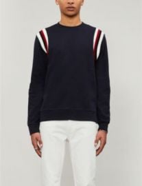 SANDRO Striped-trim cotton-jersey sweatshirt at Selfridges