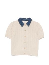 SANDRO cable-knit denim-collar Cardigan Neutrals at Farfetch