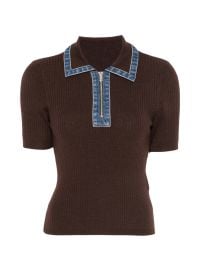SANDRO ribbed-knit Polo Top Brown at Farfetch
