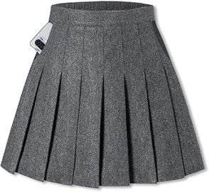 SANGTREE Girls Women's Woolen Pleated Skirt with Stretchy Band and Pockets for Winter 2 Years - US 4XL at Amazon
