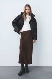 SATIN EFFECT MIDI SKIRT - Brown   United States at Zara