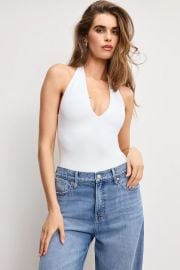 SCULPTING HALTER V NECK BODYSUIT WHITE001 - GOOD AMERICAN at Good American