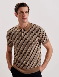 SEFERRY - Interlocking T Jacquard Knitted Polo Shirt at Ted Baker