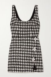 SELF-PORTRAIT Embellished houndstooth boucl-knit mini dress NET-A-PORTER at Net a Porter