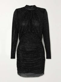 SELF-PORTRAIT Gathered crystal-embellished stretch-mesh mini dress NET-A-PORTER at Net a Porter