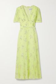 SELF-PORTRAIT Lace-trimmed pleated floral-print chiffon midi dress NET-A-PORTER at Net a Porter