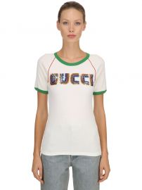 SEQUINED COTTON RIBBED JERSEY T-SHIRT at Luisaviaroma