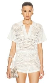 SEROYA Nani Crochet Crop Polo Top in Porcelain FWRD at FWRD