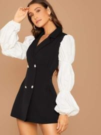 SHEIN Contrast Lantern Sleeve Double Breasted Blazer Dress  SHEIN USA at Shein