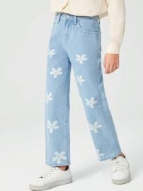 SHEIN Girls Floral Print High Waist Jeans  SHEIN USA at Shein