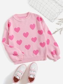 SHEIN Girls Heart Pattern Sweater  SHEIN USA at Shein