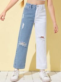 SHEIN Girls Ripped Spliced Jeans  SHEIN USA at Shein