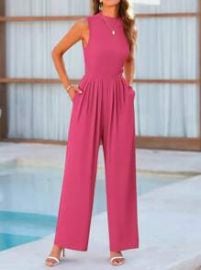 SHEIN LUNE Solid Mock Neck Sleeveless Jumpsuit For Summer at Shein