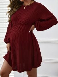 SHEIN Maternity Cable Textured Lantern Sleeve Dress at Shein