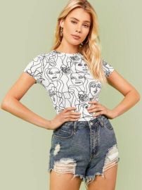 SHEIN Sketched Women Line Art Graphic Tee  SHEIN USA at Shein