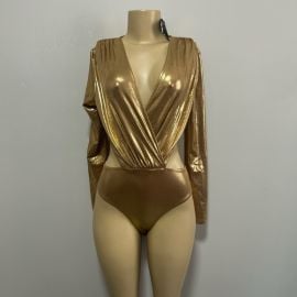 SHEIN Tops Shein Gold Shimmer Long Sleeve Bodysuit Poshmark at Poshmark
