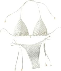SHENHE Women's 2 Piece Halter Swimsuit Textured Tie Side Triangle Bikini Bathing Suit at Amazon