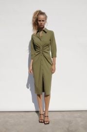 SHIRT DRESS WITH RUCHING - Light khaki   United States at Zara