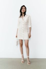 SHIRT DRESS WITH RUCHING - Oyster White   United States at Zara