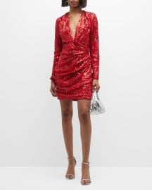 SHO Long-Sleeve Sequin Floral Mini Dress at Neiman Marcus