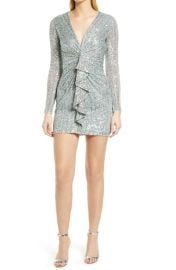 SHO by Tadashi Shoji Ruffle Sequin Long Sleeve Minidress in Mint Multi Size 6 at Nordstrom