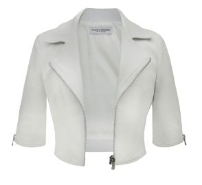 SHORT SLEEVE CROPPED MOTO  WHITE LEATHER - at Susan Bender