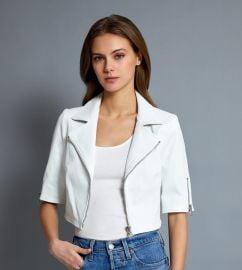 SHORT SLEEVE CROPPED MOTO WHITE LEATHER - Susan Bender at Susan Bender