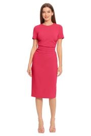 SHORT SLEEVE RUCHED MIDI DRESS Maggy London at Maggy London