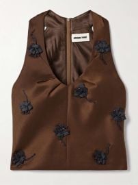 SHUSHU/TONG Appliquéd embellished satin tank at Net a Porter