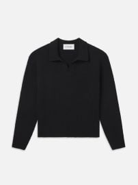 SILK BLEND POLO SWEATER BLACK at Frame