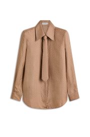 SILK SPOT TIE AND SHOULDER PAD SHIRT - SANDWHITE - Scanlan Theodore at Scanlan Theodore