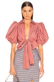 SILVIA TCHERASSI Primula Blouse in Coral Stripes   FWRD at Forward