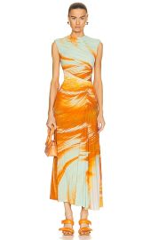 SIMKHAI Acacia Marble Printed High Neck Ruched Midi Dress in Masala Marble Print FWRD at FWRD