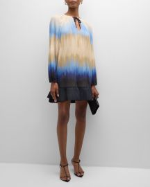 SIMKHAI Adasia Split-Neck Ruffle-Hem Mini Dress at Neiman Marcus