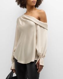 SIMKHAI Alice Draped Satin One-Shoulder Top at Neiman Marcus