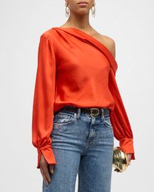 SIMKHAI Alice One-Shoulder Satin Top at Neiman Marcus