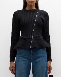 SIMKHAI Andi Mixed-Knit Cotton Peplum Jacket at Neiman Marcus